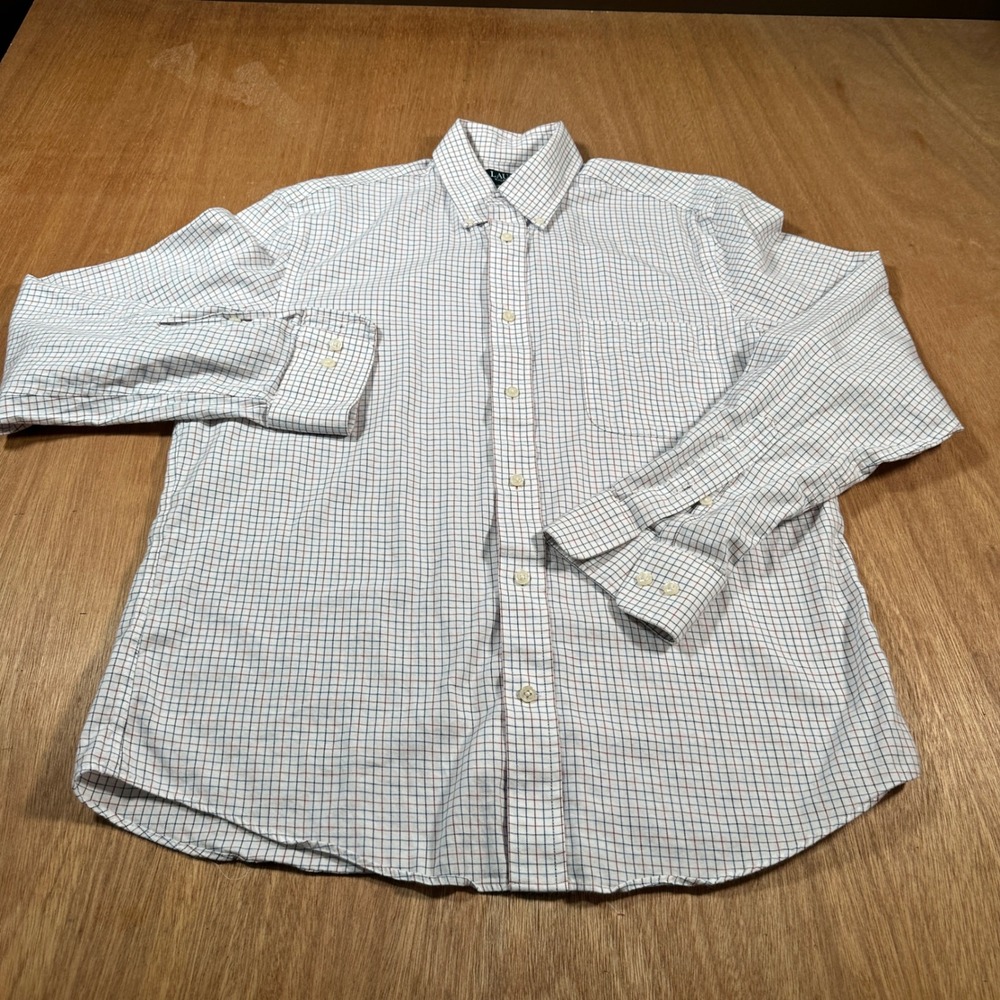 Lauren Ralph Lauren Button Down Mens M White Blue Red Tattersall Regular Stretch